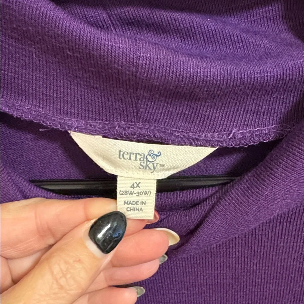 Terra & Sky Women's Plus Size Slub Sharkbite Tunic‎ Length Cowlneck Knit Top 4X